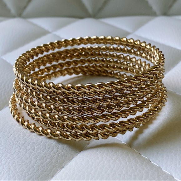 Twisted Gold Bangle Stack Bracelet Bangle Set Costume Jewelry Minimal - Picture 1 of 5